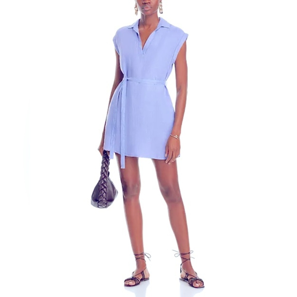 Bella Dahl Blue 100% Linen Belted Tunic Mini Dress, size S